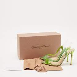 Gianvito Rossi Transparent/Green PVC and Suede Embellished Hortensia Pumps Size 37