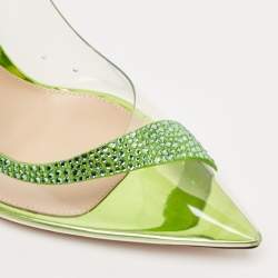 Gianvito Rossi Transparent/Green PVC and Suede Embellished Hortensia Pumps Size 37