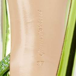 Gianvito Rossi Transparent/Green PVC and Suede Embellished Hortensia Pumps Size 37