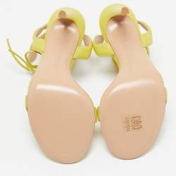 Pre Owned Gianvito Rossi Green Leather Wavy Ankle Tie Sandals Size 37.5