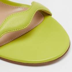 Pre Owned Gianvito Rossi Green Leather Wavy Ankle Tie Sandals Size 37.5