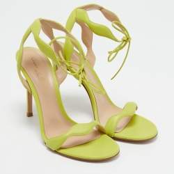 Pre Owned Gianvito Rossi Green Leather Wavy Ankle Tie Sandals Size 37.5