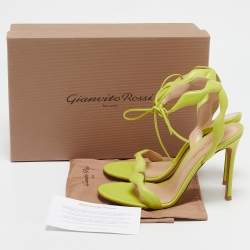Pre Owned Gianvito Rossi Green Leather Wavy Ankle Tie Sandals Size 37.5