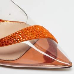 Pre Owned Gianvito Rossi Transparent/Orange PVC and Suede Embellished Hortensia Pumps Size 37