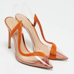 Pre Owned Gianvito Rossi Transparent/Orange PVC and Suede Embellished Hortensia Pumps Size 37