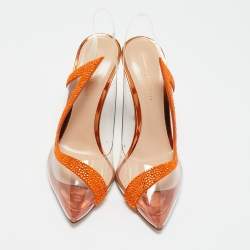 Pre Owned Gianvito Rossi Transparent/Orange PVC and Suede Embellished Hortensia Pumps Size 37