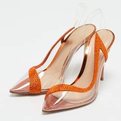 Pre Owned Gianvito Rossi Transparent/Orange PVC and Suede Embellished Hortensia Pumps Size 37