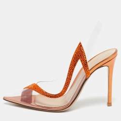 Pre Owned Gianvito Rossi Transparent/Orange PVC and Suede Embellished Hortensia Pumps Size 37