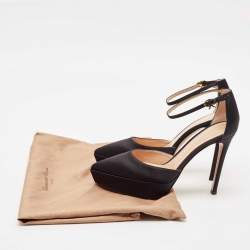 Gianvito Rossi Black Satin Platform Ankle Strap Sandals Size 37