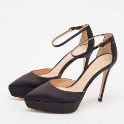Gianvito Rossi Black Satin Platform Ankle Strap Sandals Size 37