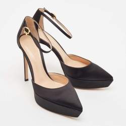 Gianvito Rossi Black Satin Platform Ankle Strap Sandals Size 37