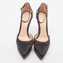 Gianvito Rossi Black Satin Platform Ankle Strap Sandals Size 37