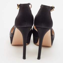 Gianvito Rossi Black Satin Platform Ankle Strap Sandals Size 37