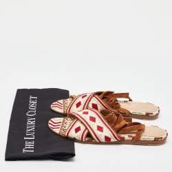 Pre Owned Gianvito Rossi Multicolor Embroidered Fabric Cheyenne Ankle Wrap Flat Sandals Size 40