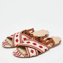 Pre Owned Gianvito Rossi Multicolor Embroidered Fabric Cheyenne Ankle Wrap Flat Sandals Size 40