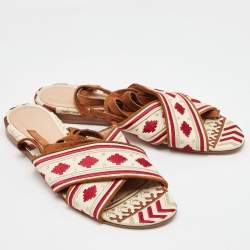 Pre Owned Gianvito Rossi Multicolor Embroidered Fabric Cheyenne Ankle Wrap Flat Sandals Size 40