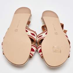 Pre Owned Gianvito Rossi Multicolor Embroidered Fabric Cheyenne Ankle Wrap Flat Sandals Size 40