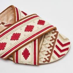 Pre Owned Gianvito Rossi Multicolor Embroidered Fabric Cheyenne Ankle Wrap Flat Sandals Size 40