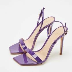 Pre Owned Gianvito Rossi Purple Patent Leather Ribbon Ankle Strap Sandals Size 36