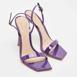 Pre Owned Gianvito Rossi Purple Patent Leather Ribbon Ankle Strap Sandals Size 36