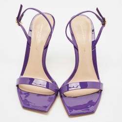 Pre Owned Gianvito Rossi Purple Patent Leather Ribbon Ankle Strap Sandals Size 36