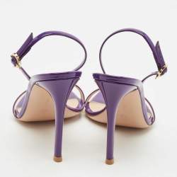 Pre Owned Gianvito Rossi Purple Patent Leather Ribbon Ankle Strap Sandals Size 36