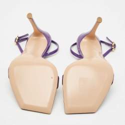 Pre Owned Gianvito Rossi Purple Patent Leather Ribbon Ankle Strap Sandals Size 36