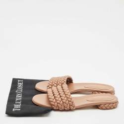Gianvito  Rossi Beige Braided Leather Flat Sandals Size 41
