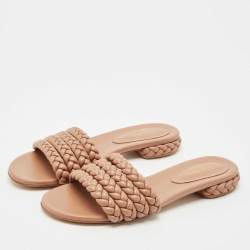 Gianvito  Rossi Beige Braided Leather Flat Sandals Size 41