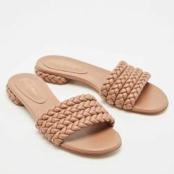 Gianvito  Rossi Beige Braided Leather Flat Sandals Size 41