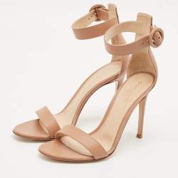 Pre Owned Gianvito Rossi Beige Leather Portofino Sandals Size 38