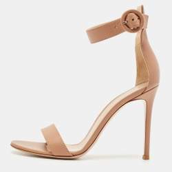 Pre Owned Gianvito Rossi Beige Leather Portofino Sandals Size 38