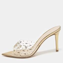 Pre Owned Gianvito Rossi Transparent PVC and Leather Halley Mules Size 39