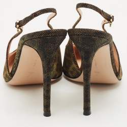 Pre Owned Gianvito Rossi Brown Glitter Fabric Ribbon Slingback Pumps Size 39