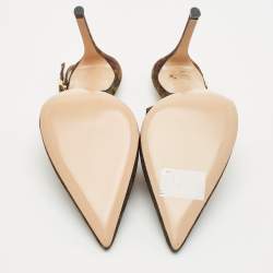 Pre Owned Gianvito Rossi Brown Glitter Fabric Ribbon Slingback Pumps Size 39