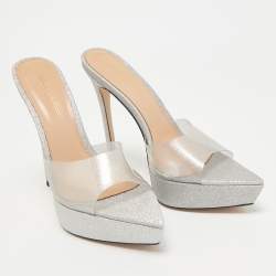 Pre Owned Gianvito Rossi Silver Glitter PVC Betty Platform Slide Sandals Size 39
