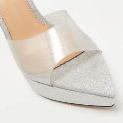 Pre Owned Gianvito Rossi Silver Glitter PVC Betty Platform Slide Sandals Size 39