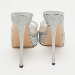 Pre Owned Gianvito Rossi Silver Glitter PVC Betty Platform Slide Sandals Size 39