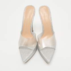 Pre Owned Gianvito Rossi Silver Glitter PVC Betty Platform Slide Sandals Size 39