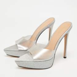 Pre Owned Gianvito Rossi Silver Glitter PVC Betty Platform Slide Sandals Size 39