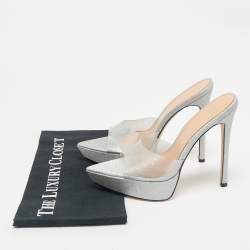 Pre Owned Gianvito Rossi Silver Glitter PVC Betty Platform Slide Sandals Size 39