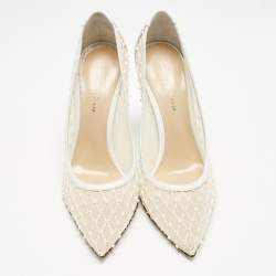 Gianvito Rossi White Leather and Mesh Crystal Embellished Rea Pumps Size 37