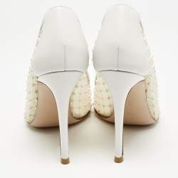 Gianvito Rossi White Leather and Mesh Crystal Embellished Rea Pumps Size 37