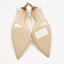 Gianvito Rossi White Leather and Mesh Crystal Embellished Rea Pumps Size 37