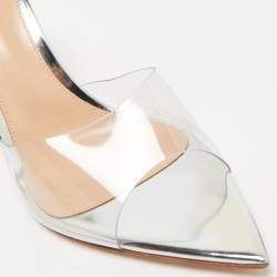 Gianvito Rossi Silver PVC Plexi Illusions Slide Sandals Size 38.5