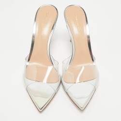 Gianvito Rossi Silver PVC Plexi Illusions Slide Sandals Size 38.5
