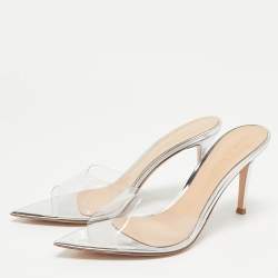 Gianvito Rossi Silver PVC Plexi Illusions Slide Sandals Size 38.5