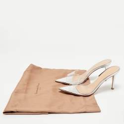 Gianvito Rossi Silver PVC Plexi Illusions Slide Sandals Size 38.5