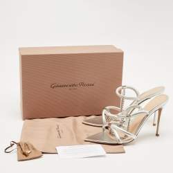 Gianvito Rossi Silver Leather Chain Detail Slingback Sandals Size 41