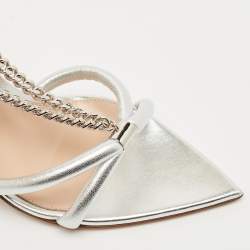 Gianvito Rossi Silver Leather Chain Detail Slingback Sandals Size 41